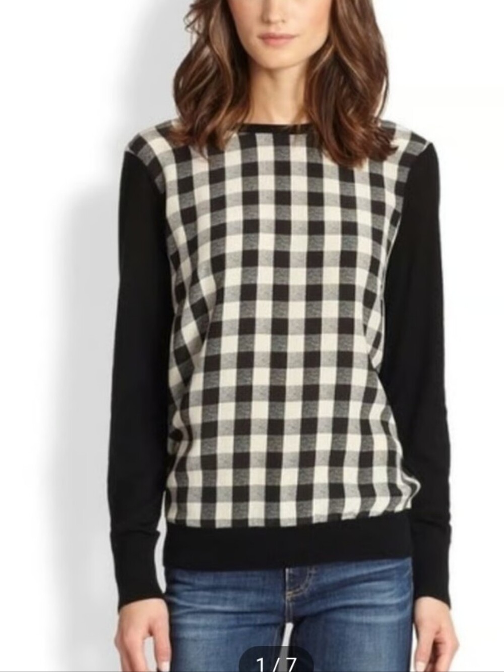 Equipment Femme Roland Buffalo Silk Wool Plaid Sweater Long Sleeve Casual Medium